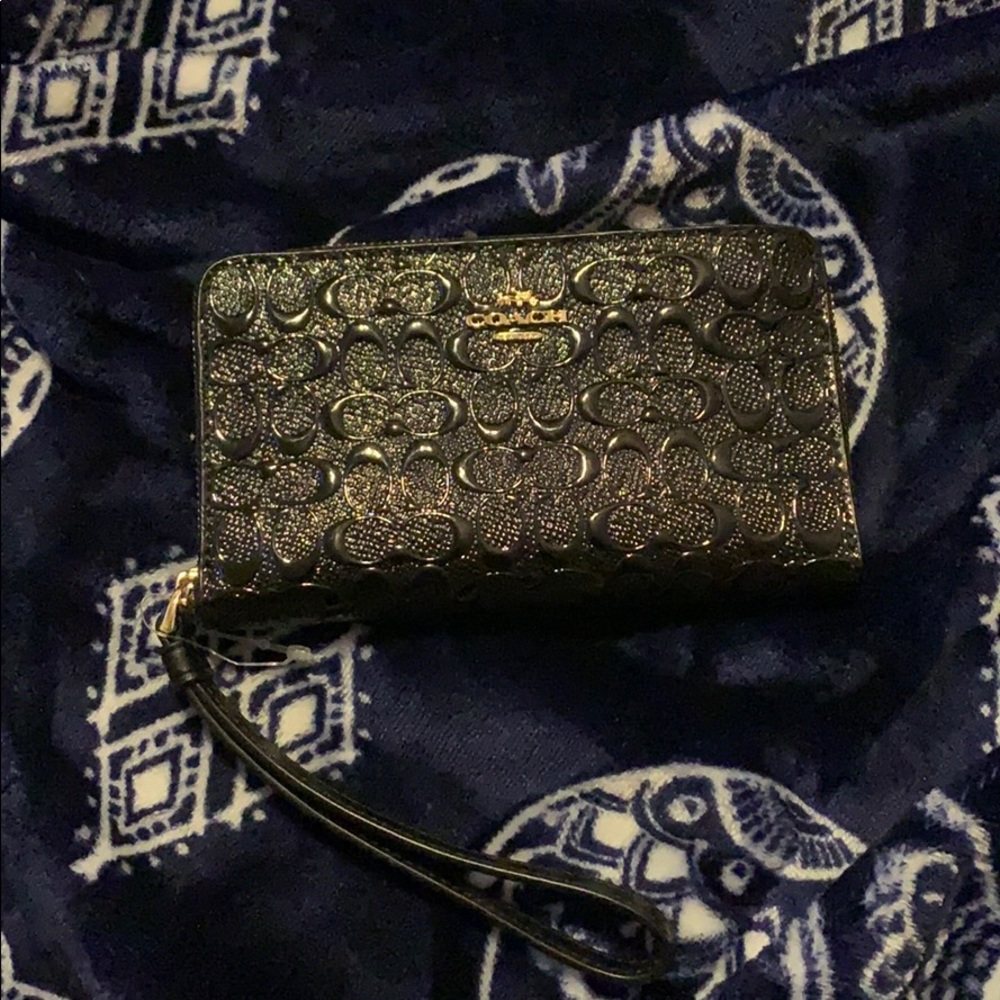 Coach Signature Debossed Patent Phone Wallet
